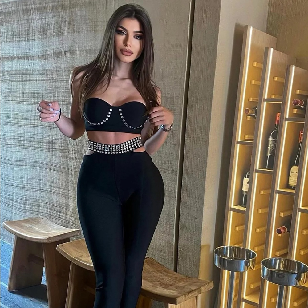 Black Embellished Pant Set